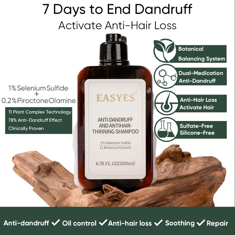 【EASYES】 Anti-Dandruff & Hair Thickening Shampoo | 1% Selenium Sulfide + 0.2% Piroctone Olamine | 11 Herbal Actives for 78% Less Flakes & +38% Density in 7 Days | #ScalpCare #HairGrowth-BQ, Haircare