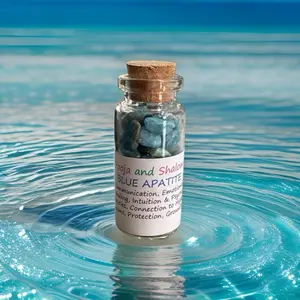 Blue Apatite in Glass - Natural Blue Apatite Stones in a Jar with Cork Lid for Communication & Emotional Connection Benefits