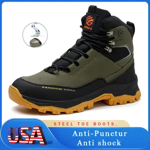 New Fashion Men Work Safety Shoes Anti-puncture Steel Toe Cap Non Slip Work Sneakers Male Indestructible Boots best work boots for sweaty feet High Top Roofing Shoes