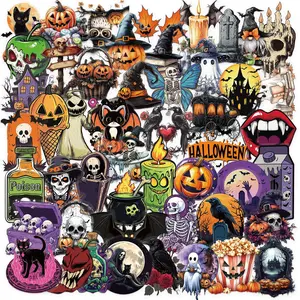 50pcs Cartoon Halloween Pumpkin Retro Stickers, Vinyl Waterproof Stickers for Water Bottles Laptops Phones Cars, Cute Gifts for Kids