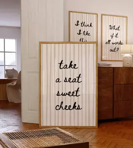 Take A Seat Sweet Cheeks, Preppy Stripe Print, Funny Bathroom Wall Art, Cute Toilet Poster for Retro Bathroom Decor, Digital Download