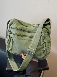 Lazy style simple casual versatile large capacity textured shoulder bag, retro fashion Lightweight Crossbody Bag, multiple zippered pockets, suitable for commuting and shopping, Versatile shoulder bags