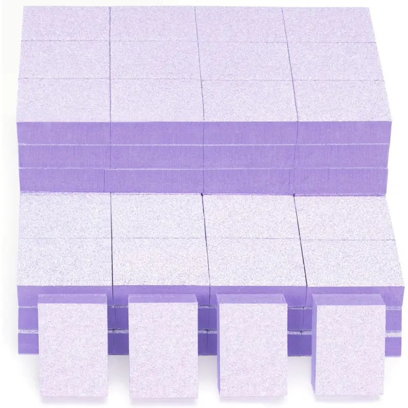 Nail Buffer Block, 100 PCS Mini Buffers, 2 Way Coarse Grit 80/100, 1.3 inch Long, Small Buffing Kits for Nail Gel Polish, Acrylic & Press-On Nails Prep, Pedicure & Manicure, Purple
