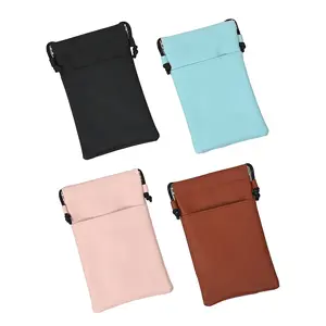Livmore Set of 4 Black, Pink, Blue and Brown Faux Leather Pouch with Cort