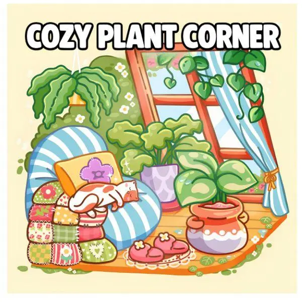 Halloween Fall Gift  Cozy Plant Corner A Cute and Relaxing Coloring Book for Adults and Teens Featuring Plants, Flowers, Cozy Rooms, and Garden Scenes