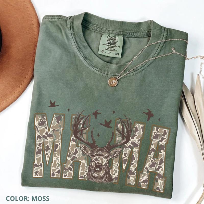 Comfort Colors Camo Mama Shirt, Deer Hunting Camouflage Shirt, Retro Camo Western Shirt, Cozy Season Country Distressed, Trendy Gift For Women
