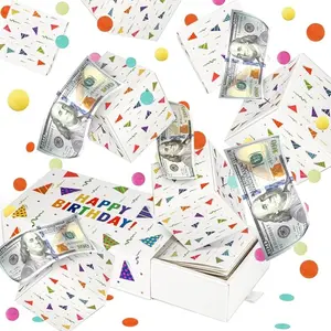 Happy Birthday Surprise Gift Box, DIY Pop-Up Foldable Explosive Gift Box with Colorful Confetti, Money Saving Jar for Men Women Kids, Unique Birthday Gifts