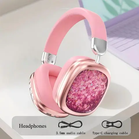 YANUQIA Electronic True Wireless Over-Ear Bluetooth Headphones - Retractable, Fast Charge, Cable Management, Multi-Device iOS/Android Compatible, Gaming for Game Console, Batteries Built-In, W/ Charging & Audio Cables, Summerwins Purple