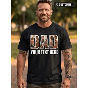 Men' Custom Photo T-Shirts Personalized with Your Own Picture & Text - Add Suitable for Father' Day Gifts, Dad Shirts, Family Matching Outfits, Breathable Crewneck Short Sleeve Casual Wear, Upload Ima