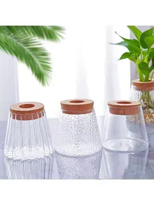3 Pcs Plant Propagation Station, Hydroponic Glass Container Vase Jars With Wood Lid, Separated Desktop Plant Terrarium For Desks, Houses, Garden Decorations, Home Kitchen Decorations And Gifts For Plant Lovers