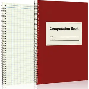 3 Pack Spiral Computation Notebook 4 X 4 Quad Graph Paper 9 1/4" x 11 3/4" Math Composition Book Engineering Grid Notebook Red 76 sheets with Eye-ease Paper Waterproof Cover for Science