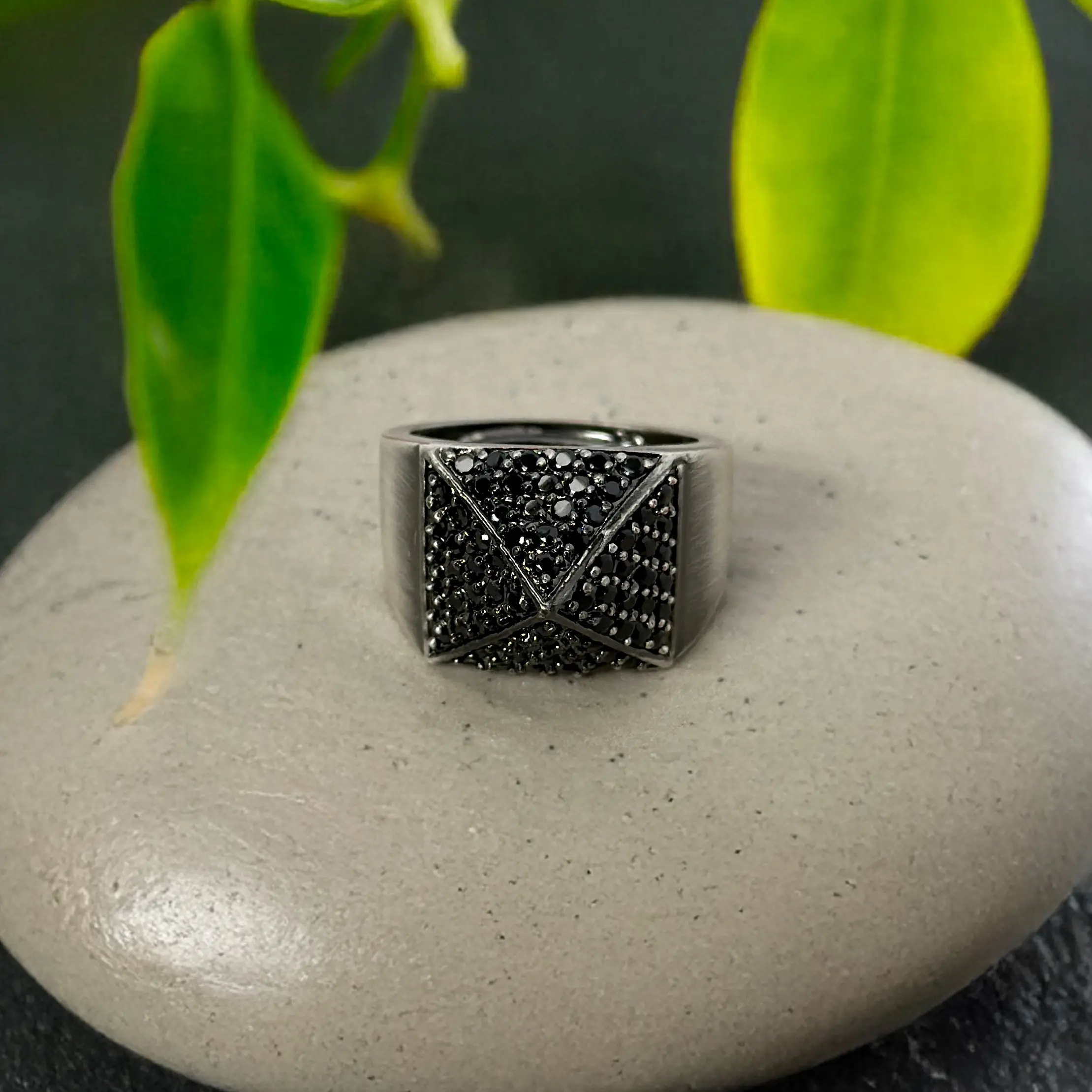 Black CZ Egyptian Pyramid Ring, Luxury Jewelry, Handmade Jewelry