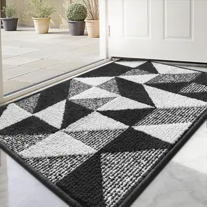 Outdoor/Indoor Door Mat 50x80cm – Washable Non Slip Doormat Indoor, Super Absorbent Dirt Trapper Rug Door Mats For Entrance, Line/Triangle Pattern Floor Mat For Front Back Door, Kitchen, Pets