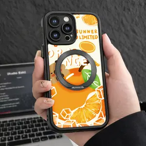 Pop Socket Phone Case Orange Color Orange Juice Pattern And Text Summer Limited Design For Iphone 17 16  Air Plus  Max pro other model lovely  slim shockproof cover pocket-friendly cellphone cover  protective holiday best gift xr