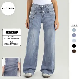 High Waist Seam Detail Wide Leg Jeans