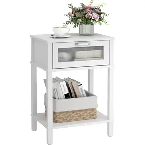 Nightstand Wooden Bedside Table with Drawer White Night Stands Modern Style Small End Table Side Table with Storage Shelf for Bedroom Living Room