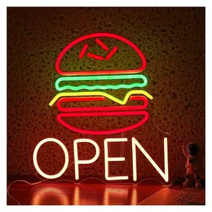 Sign Illuminated Hamburger Open Neon Sign Burger Light Dimmable USB Powered For Hamburg Shop Night Market Restaurant Decor 30cmx35.5cm