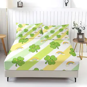 St. Patrick's Day Themed Fitted Sheet Set, Including 1 Sheet And 2 Pillowcases, Comfortable Bedding, Bedroom Decor