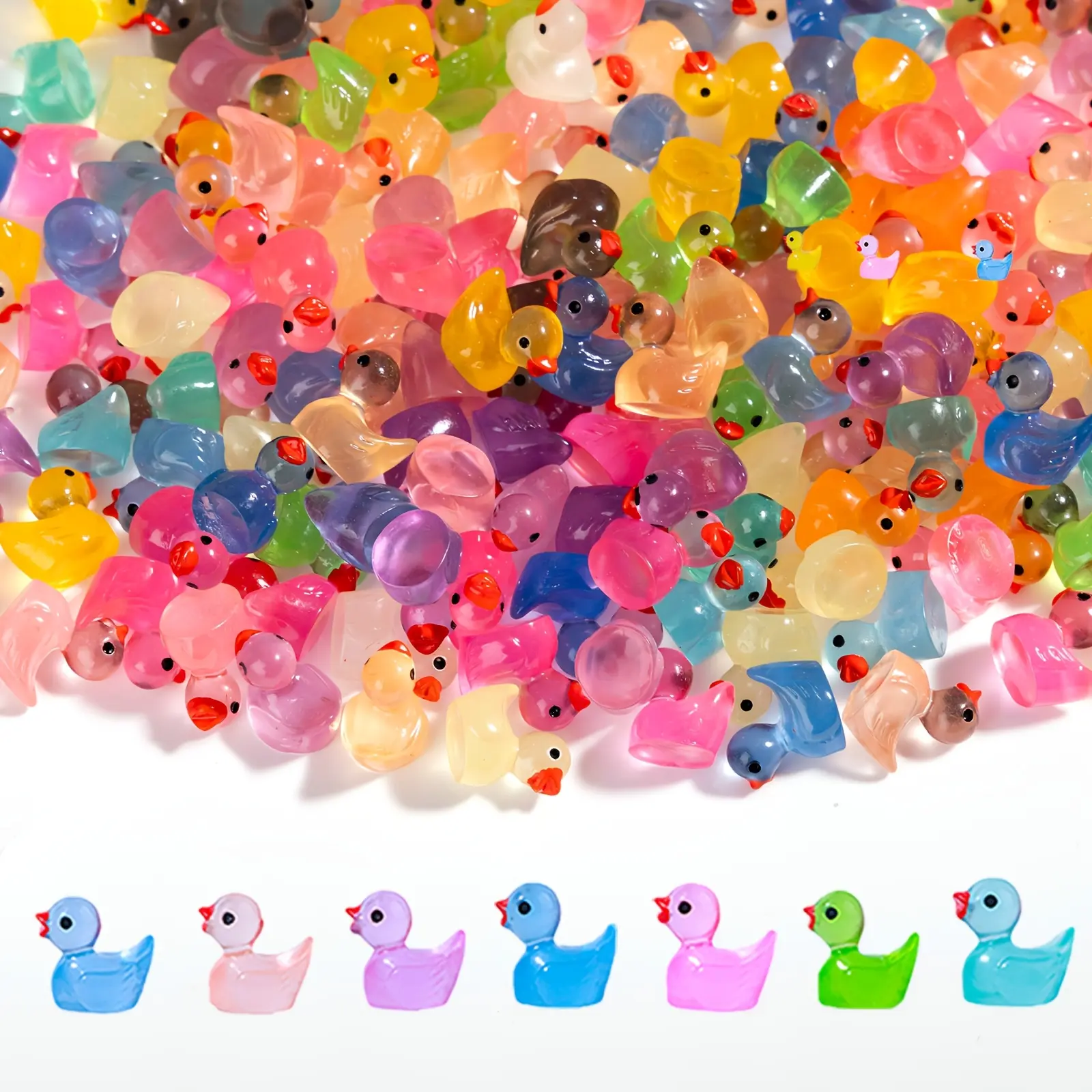 Luminous Mini Resin Ducks Bulk - 50/150/250pcs Glow-in-the-Dark Tiny Plastic Miniature Duck Figures for Decoration, Dollhouse, Micro Garden, Craft Gifts,summerwins