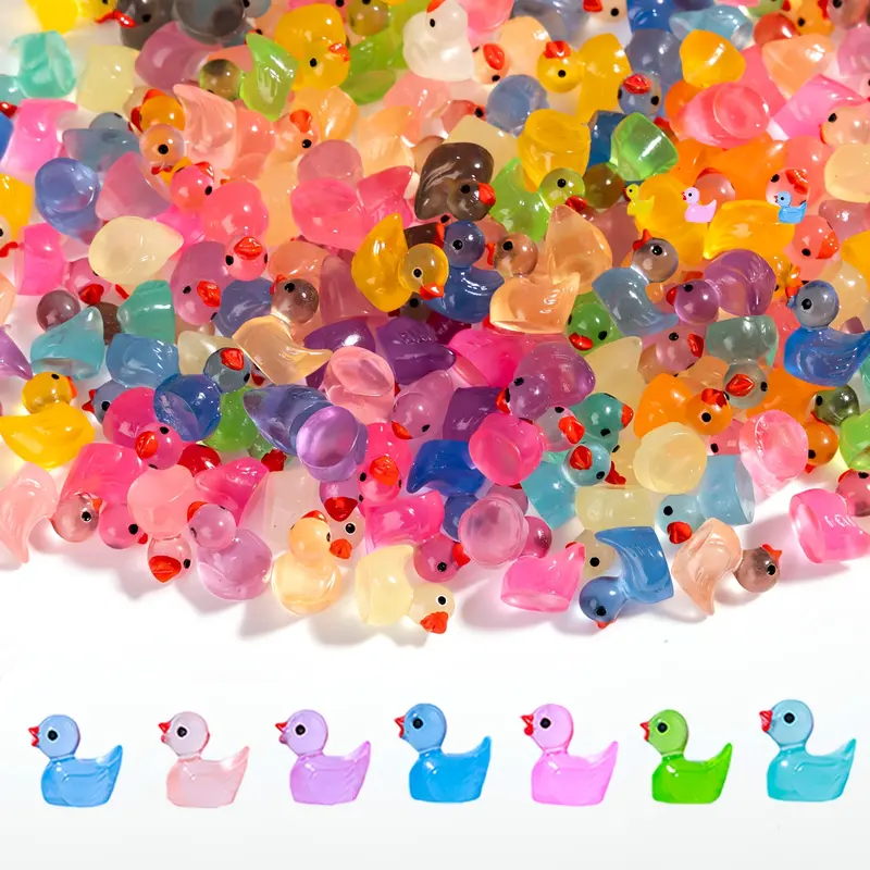 Luminous Glow-in-the-Dark Resin & Plastic Mini Duck Figurine Set - 50/150/250pcs 3D Miniatures, Small Animal Interior Decoration Accessories, Home Ornaments, Craft Party Favors