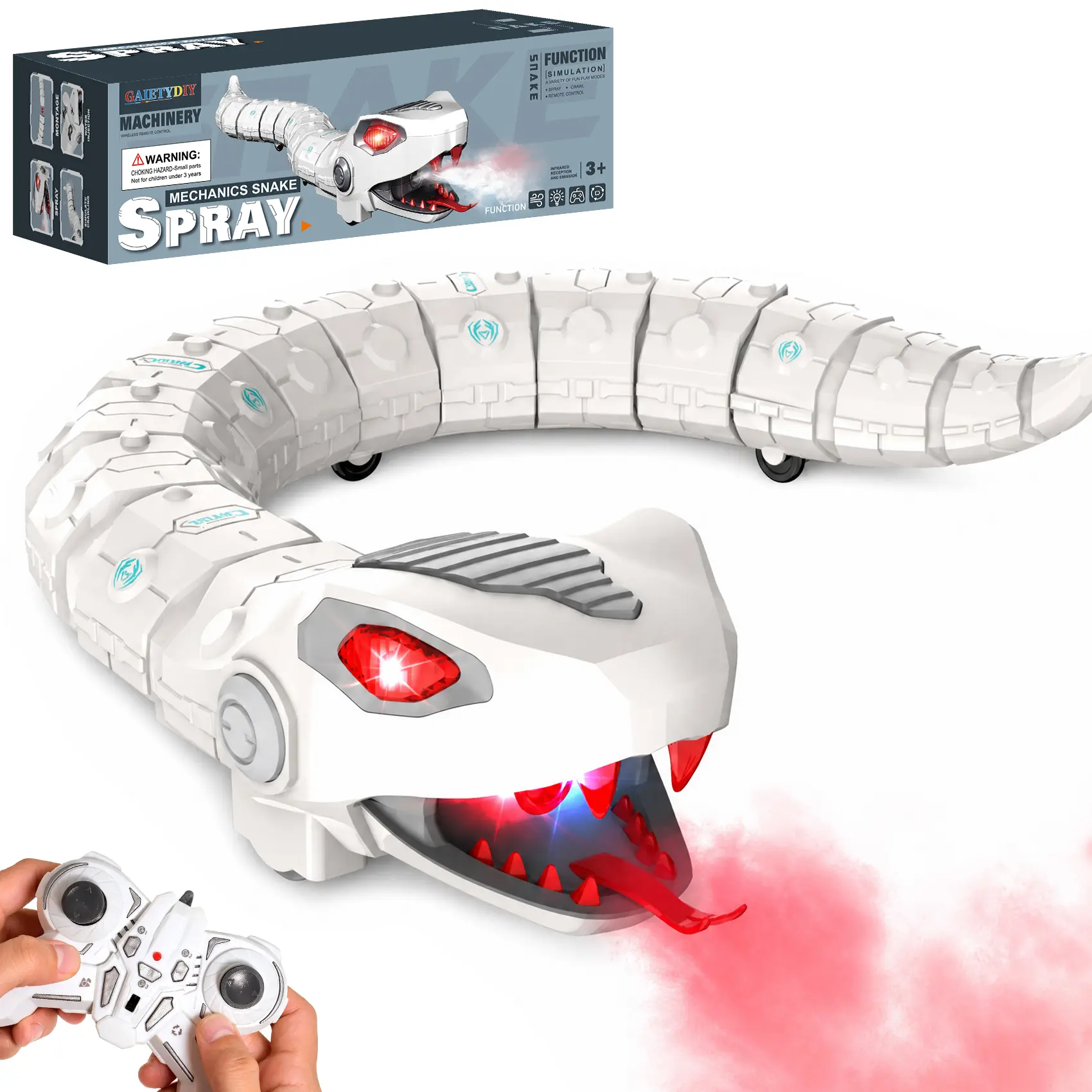 GAIETYDIY Remote Control Snake,Spray Robot Snakes RC Animals Toy for Kids | 6 Music & LED Light & Demo & 2.4Ghz, Christmas, Halloween, Birthday Gift for Boys Girls Ages 5-12+, Party Prank Snake, ABS