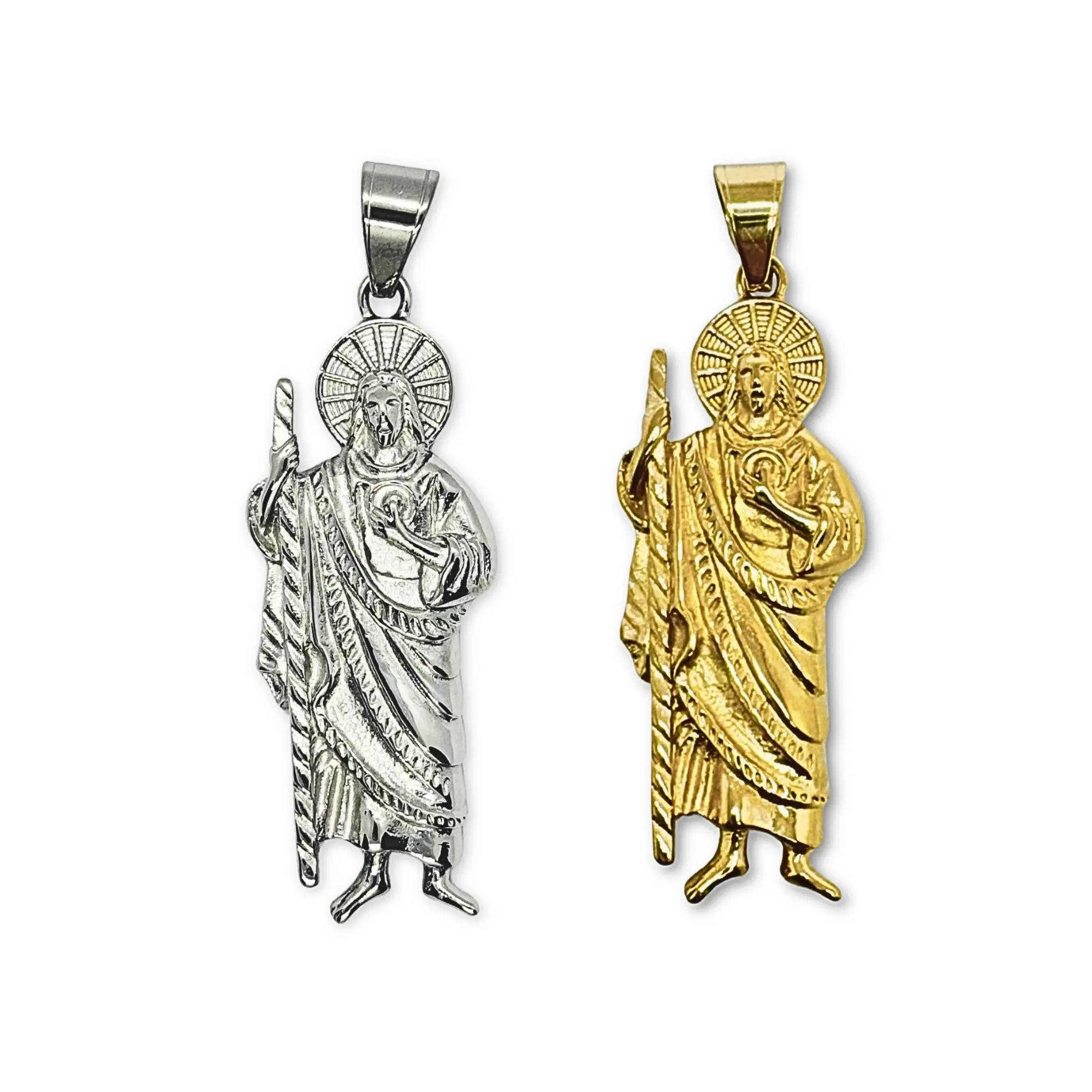 Saint Jude Pendant Necklace 14k Gold Plated Stainless Steel San Judas ...