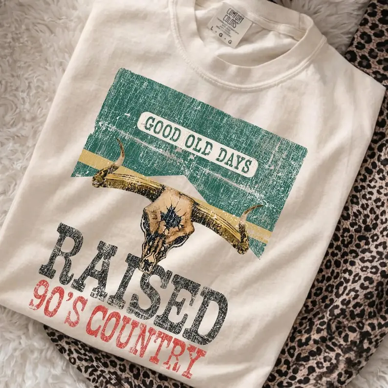Comfort Color Raised On 90s Country T-shirt, Vintage Western Bull Skull, Retro Country Music Southern Tee
