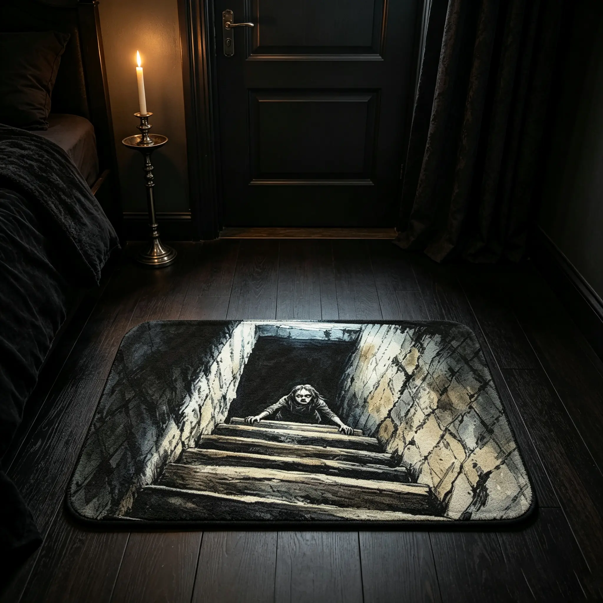 Halloween Prank 2D Illusion Doormat - Durable Plush Household Textile, Non-Slip Backing, Machine Washable