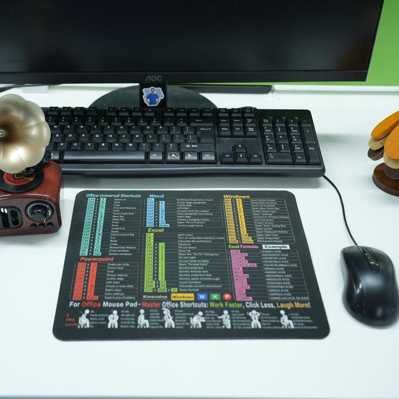 Excel/Word/PPT/Windows Shortcut Mouse Pad | 30x21cm Compact Cheat Sheet Desk Mat | Waterproof, Non-Slip, Stitched Edges | For Gaming & Office
