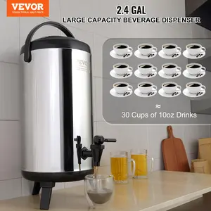 VEVOR Stainless Steel Insulated Beverage Dispenser, TikTokShopBlackFriday, 2.4 Gallon 9.2 Liter, Thermal Hot and Cold Drink Server Dispenser with Spigot Handle, Food-grade for Hot Tea Coffee Water Restaurant Drink Shop Cover Drinkware
