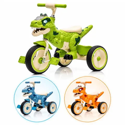 Toddler Tricycle for 3-4 Years Olds, Unisex Kids Toys with Dinosaur Design for Toddlers, BPA-Free, Light-Up Wider Wheels, Stable Structure, Rear Storage Basket, On-Board Music & Light, Anti-Slip Pedals & Handles, Safe Ride Trainer,familyfun