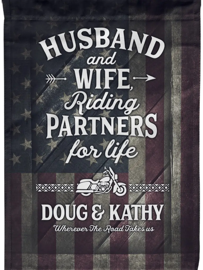Husband & Wife Riding Partners for Life Personalized Motorcycle Garden Flag