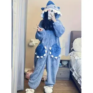 One cute cartoon shark hooded dress for women, a winter role-play jumpsuit with a unicorn design, suitable for Christmas parties, casual wear, and sleepwear.