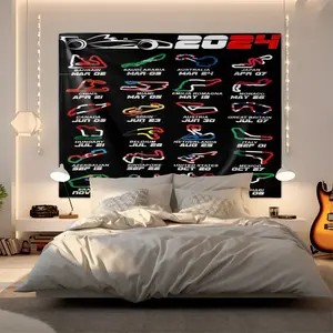 2024 F1 Race Tracks Calendar Print Tapestry, Motorsport Wall Hanging, Formula 1 Grand Prix Circuit Tapestries, Racing Fan Wall Blanket for Man Cave & Bedroom Backdrop Decor