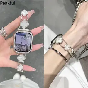 Apple Watch Band | Trending Luxury Clover Pearl Strap | Elegant Fragrance Style Mother of Pearl Wristband for iWatch SE 9 8 7 6 5 4 3 2 S10 | Premium Dressy Band for Women Party Office