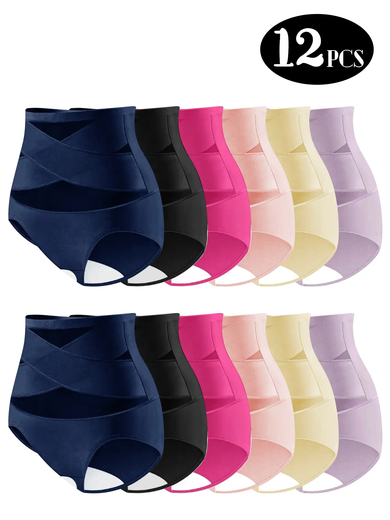 12 PCS Women’s cross-waist mid-rise panties, everyday underwear for all seasons, tummy control and butt lift shaping, comfortable, breathable, skin-friendly, slim basic style, high stretch invisible seamless design, graduation formalwear underwear