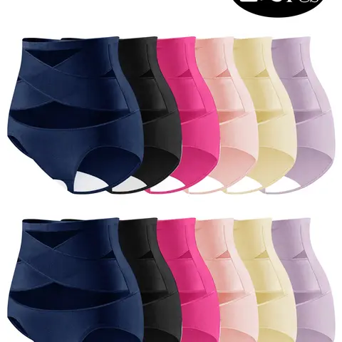 12 PCS Women’s cross-waist mid-rise panties, everyday underwear for all seasons, tummy control and butt lift shaping, comfortable, breathable, skin-friendly, slim basic style, high stretch invisible seamless design, graduation formalwear underwear