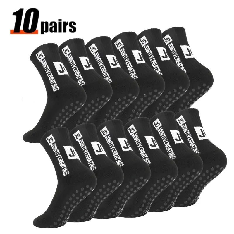 VENQAKU Non-Slip Soccer Grip Socks for Men & Women, Athletic Cushioned Crew Sports Socks Multipack
