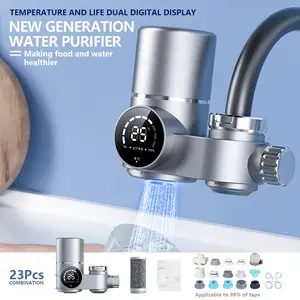 1PC Faucet Mounted Water Filter, LED Display Faucet Water Purifier Reduce Lead Chlorine Heavy Metals, Sink Faucet Water Filter Starry Silver (Includes 1 Filter, Faucet Adapter Included)