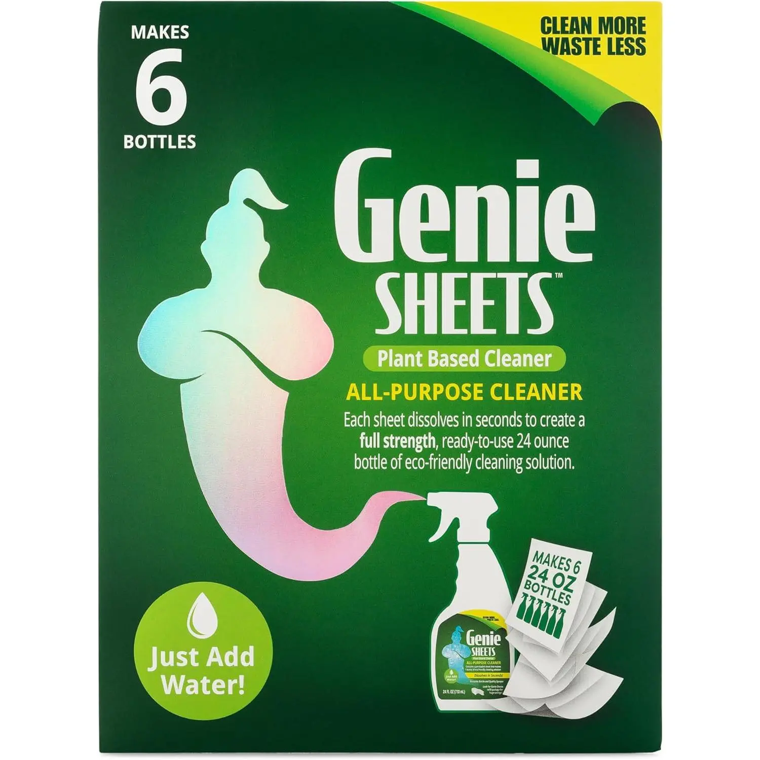 Genie Sheets  Purpose Cleaner | Concentrate Makes 6 24oz Refills | Professional-Strength | Just Add Water | Sustainable  -Based Solution | 6 Sheets