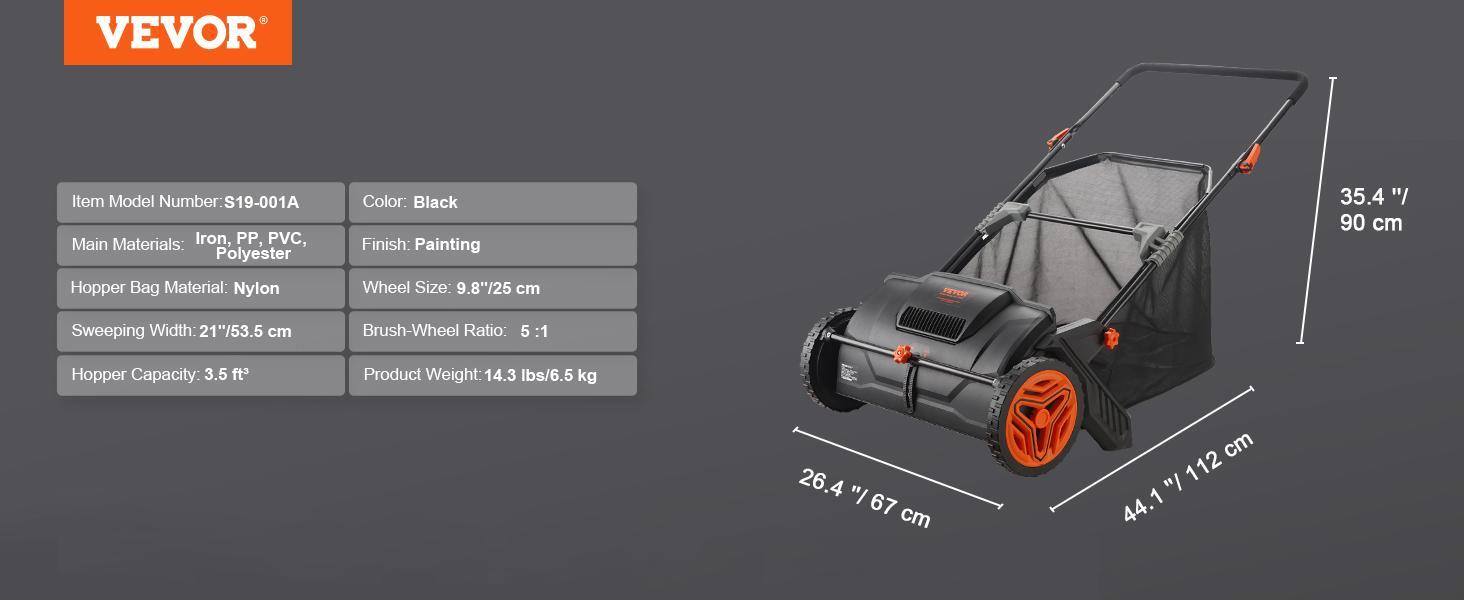 VEVOR Push Lawn Sweeper 21-Inch Leaf & Grass Collector with 3.5 cu. ft. Mesh Collection Hopper Bag, 2 Spinning Brushes & Strong Rubber Wheels VEVOR Super Brand Day VEVOR Push Lawn Sweeper 21-Inch Leaf & Grass Collector with 3.5 cu. ft. Mesh Collection Hopper Bag, 2 Spinning Brushes & Strong Rubber Wheels VEVOR Super Brand Day