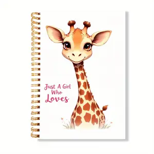 Cartoon Giraffe Pattern Spiral Notebook, 1 Set Cute Cartoon Fox Spiral Notebook for Writing Work College, Motivational Positive Journal Notebooks, Girly Office Supplies, Writing Stationery