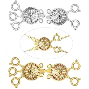 Layered Necklace Clasp, 4 Pieces Necklace Layering Clasps, Silvery & Golden Necklace Separator For Women Tangle Free Multiple Jewelry Bracelet Lock Connectors With Lobster Spring Ring Clasps