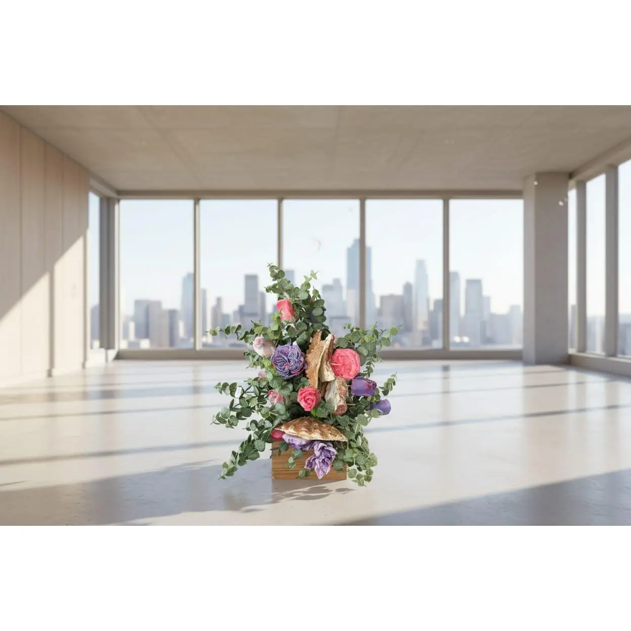 Purple with Shells Gift Basket (Coastal Floral Wax Bouquet)