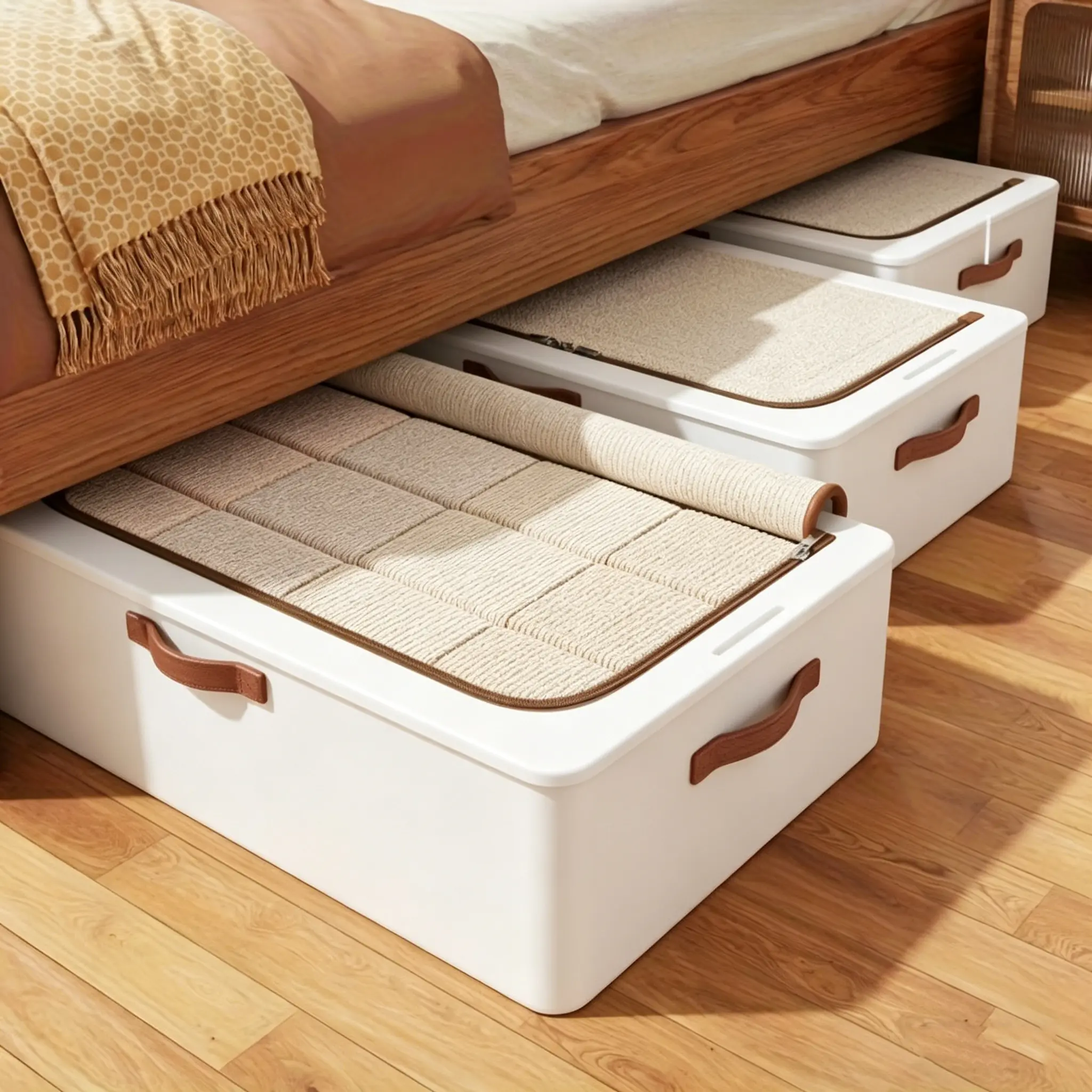 2pcs Rolling Under Bed Storage Organizer  UCollapsible Multifunctional Storage Bins Containers Under Bed Rolling Storage for Clothes, Bedding, Shoes, Blankets, Books, Under-Bed Storage foldable storage boxes