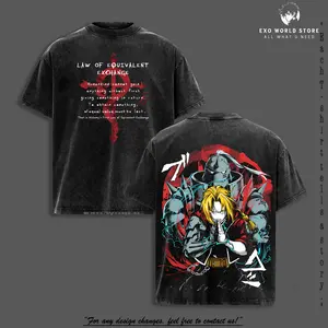 Elric Brothers “Equivalent Exchange” Washed Oversized T-Shirt & Hoodie, Fullmetal Alchemist Anime Graphic, Lost Bodies And Unbroken Souls Design, Vintage Washed Heavy Cotton Unisex Apparel
