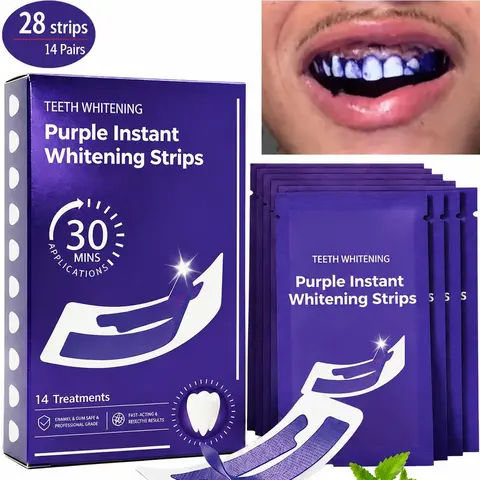 14 Whitening Sessions-Teeth Whitening Strips,Enamel Safe for Sensitive Tooth,Peroxide-Free Quick Teeth Whitener,Color Correcting for a Brighter Smile Peppermint Gentle Gel Daily Correction Oral,Removes Yellow Stains&Bad Breath