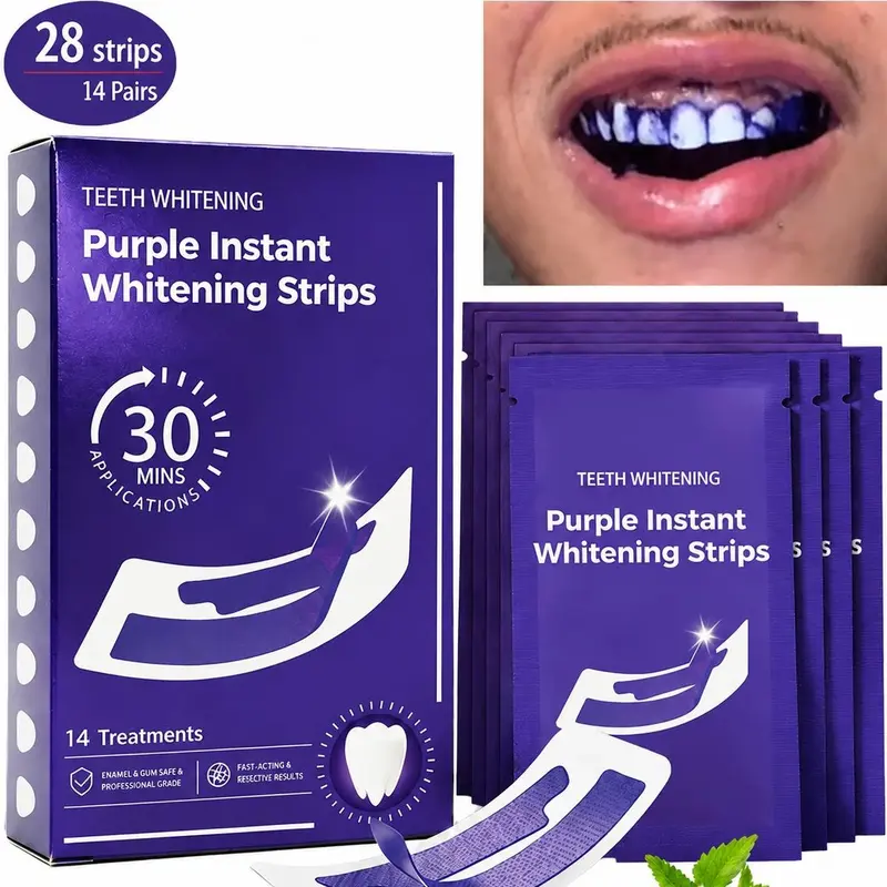 14 Whitening Sessions-Teeth Whitening Strips,Enamel Safe for Sensitive Tooth,Peroxide-Free Quick Teeth Whitener,Color Correcting for a Brighter Smile Peppermint Gentle Gel Daily Correction Oral,Removes Yellow Stains&Bad Breath
