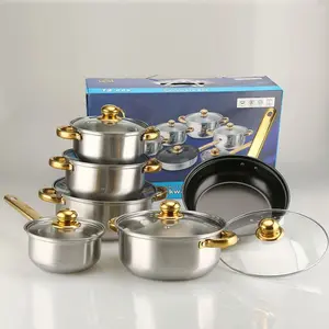 Stainless-Steel Cookware Set with Gold Handles – Non-Stick Pot & Pan Set