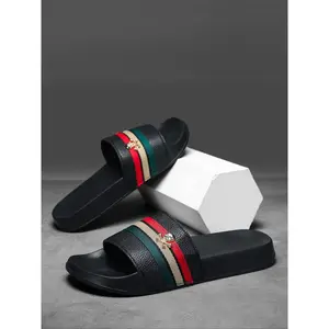 Three-Color Striped Skull Head Lightweight Slippers, Slides, Outdoor Non-Slip Beach Sandals, Comfortable and Stylish Footwear for Men and Women